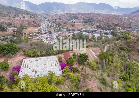 Kunming, China - May 17, 2020: Aerial view of a maze in Lufeng dinosaur valley, Yunnan - China Stock Photo