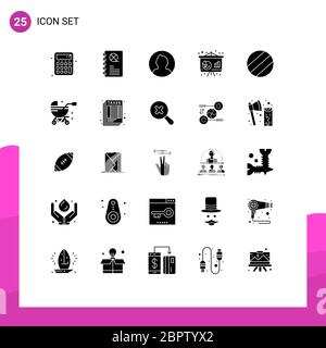 25 Universal Solid Glyphs Set for Web and Mobile Applications baby, ball, man, finance, chart Editable Vector Design Elements Stock Vector
