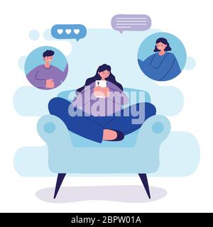 Woman with smartphone on chair chatting design, Message chat and communication theme Vector illustration Stock Vector
