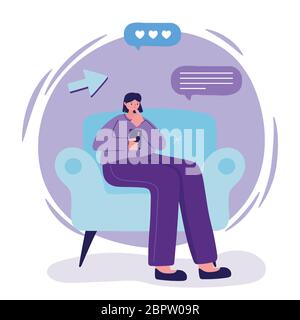 Woman with smartphone on chair chatting design, Message chat and communication theme Vector illustration Stock Vector