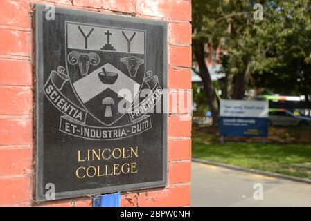 Signage for Lincoln University, an agricultural university in Canterbury, South Island, New Zealand Stock Photo