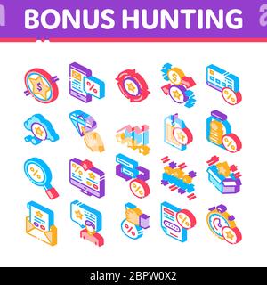 Bonus Hunting Isometric Elements Icons Set Vector Stock Vector