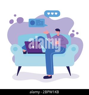 Man with laptop on chair chatting design, Message chat and communication theme Vector illustration Stock Vector