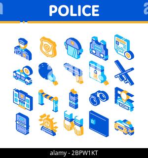 Police Department Isometric Icons Set Vector Stock Vector