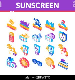 Sunscreen Isometric Elements Icons Set Vector Stock Vector