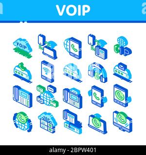 Voip Calling System Isometric Icons Set Vector Stock Vector