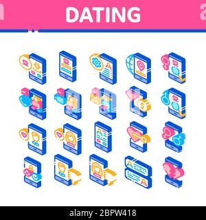Dating App Isometric Elements Icons Set Vector Stock Vector