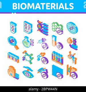 Biomaterials Isometric Icons Set Vector Stock Vector