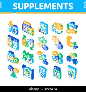 Supplements Isometric Elements Icons Set Vector Stock Vector