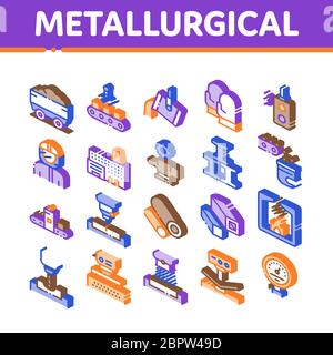 Metallurgical Isometric Elements Icons Set Vector Stock Vector