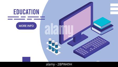 desktop and books education online tech Stock Vector