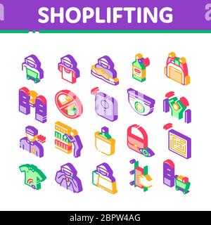 Shoplifting Isometric Icons Set Vector Stock Vector