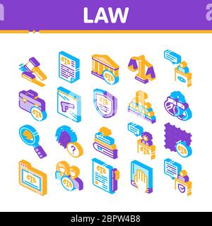 Law And Judgement Isometric Icons Set Vector Stock Vector
