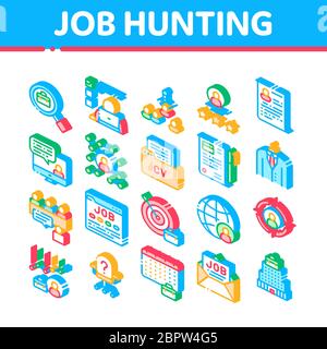 Job Hunting Isometric Icons Set Vector Stock Vector