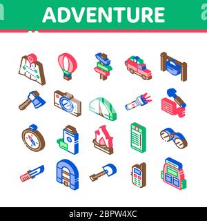 Adventure Isometric Elements Icons Set Vector Stock Vector