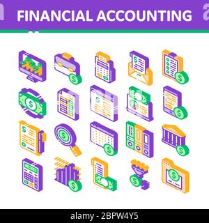 Financial Accounting Isometric Vector Icons Set Stock Vector