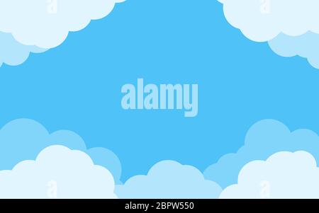 Blue background sky with border of white clouds. Air effect cartoon flat style. Cloudy heaven scene layered effect. Abstract text box for poster, flyer, postcard, web banner, cover Vector illustration Stock Vector