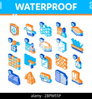 Waterproof Materials Vector Isometric Icons Set Stock Vector