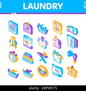 Laundry Service Vector Isometric Icons Set Stock Vector