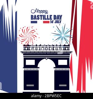 happy bastille day celebration with arch of triumph Stock Vector