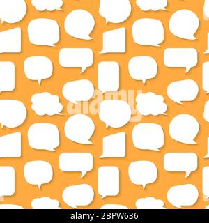 Speech soap bubble seamless pattern. Limitless orange background with white flat cartoon talk, message sign. Funny comics template. Repeat ornament for paper wrap, fabric, print. Vector illustration Stock Vector