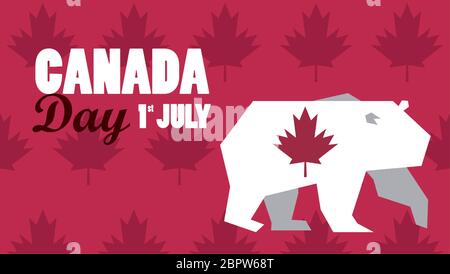 first july canada day celebration poster with bear Stock Vector