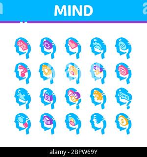 Mind Isometric Elements Signs Vector Icons Set Stock Vector