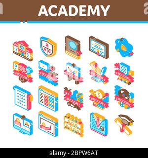 Academy Educational Isometric Icons Set Vector Stock Vector