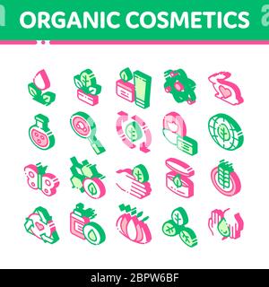Organic Cosmetics Vector Isometric Icons Set. Stock Vector