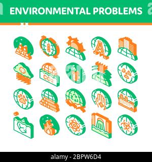 Environmental Problems Vector Isometric Icons Set Stock Vector
