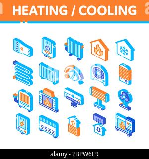 Heating And Cooling Isometric Vector Icons Set Stock Vector