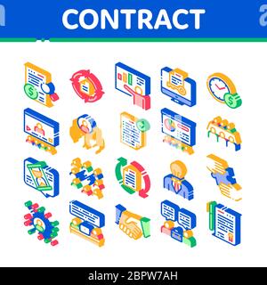 Contract Isometric Elements Icons Set Vector Stock Vector