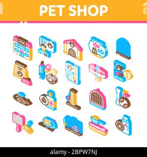 Pet Shop Isometric Elements Icons Set Vector Stock Vector