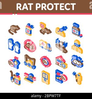 Rat Protect Isometric Elements Icons Set Vector Stock Vector