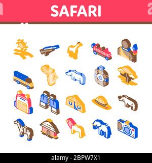 Safari Travel Isometric Elements Icons Set Vector Stock Vector