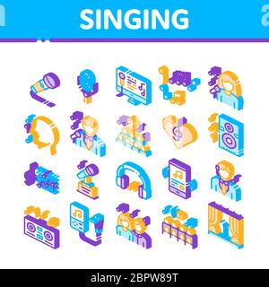 Singing Song Isometric Icons Set Vector Stock Vector