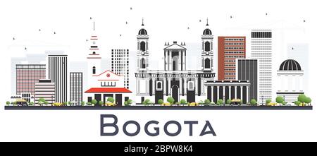 Bogota Colombia City Skyline with Gray Buildings Isolated on White. Vector Illustration. Stock Vector