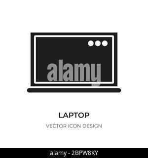 Laptop glyph icon. Graphic template electronic device notebook symbol. Black silhouette computer logo for website design, app, ui. Pictogram of gadget in flat trendy style Isolated vector illustration Stock Vector