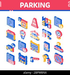 Parking Car Isometric Elements Icons Set Vector Stock Vector