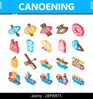 Canoeing Isometric Elements Icons Set Vector Stock Vector