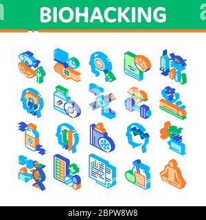 Biohacking Isometric Elements Icons Set Vector Stock Vector