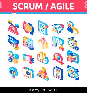 Scrum Agile Isometric Icons Set Vector Stock Vector