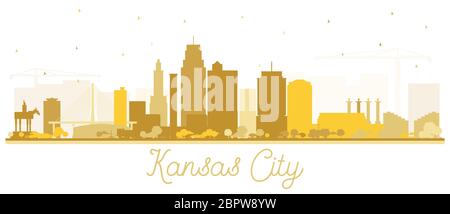 Kansas City Missouri Skyline Silhouette with Golden Buildings Isolated on White. Vector Illustration. Stock Vector
