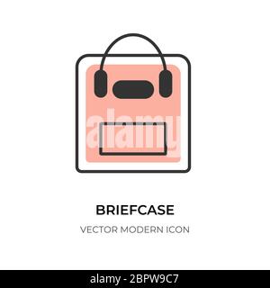 Briefcase flat line icon. Pictogram case closeup. Design graphic sign portfolio. Simple shape symbol school accessory. Logo study, business concept work office, travel. Isolated vector illustration Stock Vector