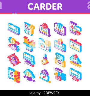 Carder Hacker Isometric Elements Icons Set Vector Stock Vector