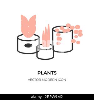 Flat line plant icon. Simple shape border flower and cactus in pot. Succulent aloe symbol, template contour pictogram. Closeup logo houseplants, design eco sign. Isolated on white vector illustration Stock Vector