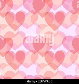Overlay pink hearts seamless pattern. Overlapping romantic love limitless background Multiply repeat ornament. Wedding, valentine day marker sign for paper wrap, fabric print decor Vector illustration Stock Vector
