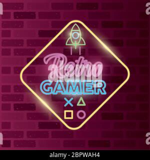 retro video game neon with rocket Stock Vector Image & Art - Alamy