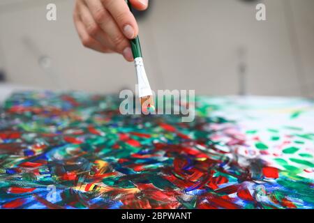 Mixed colours on palette Stock Photo