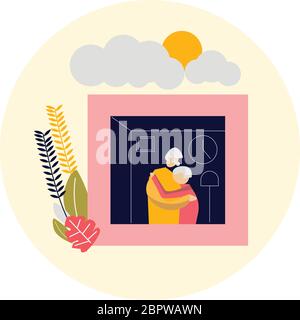 A Pair of Grand Parents Hug Cuddle Up in a Photo Frame Stock Vector